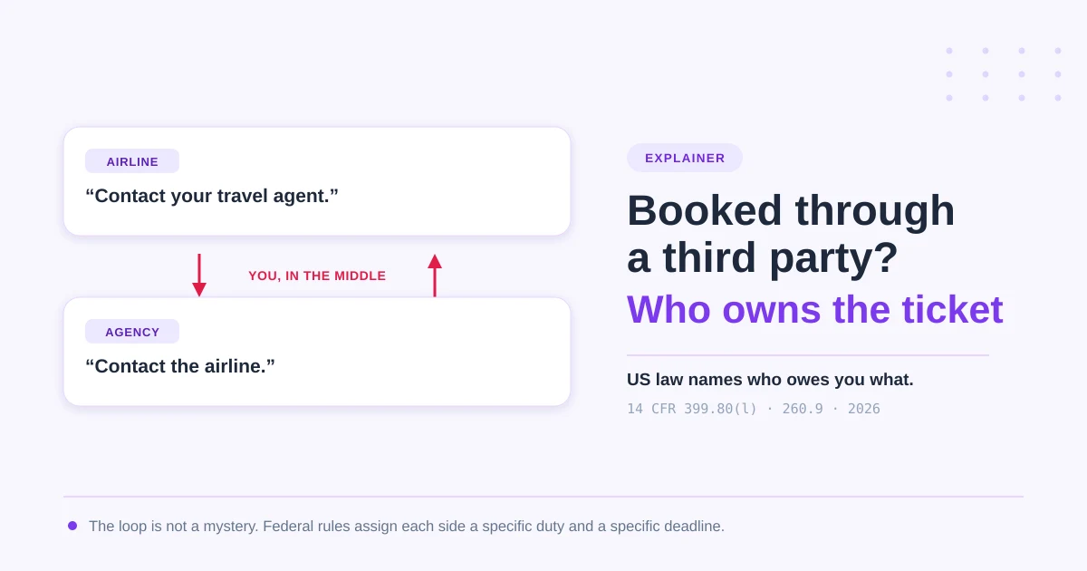 The airline says contact your travel agent while the agency says contact the airline, with the traveller caught between them and the governing US regulations named