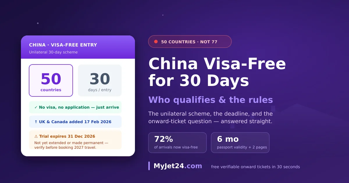 China 30-day visa-free entry 2026 — 50 countries can visit visa-free for 30 days, a trial scheme scheduled to expire on 31 December 2026