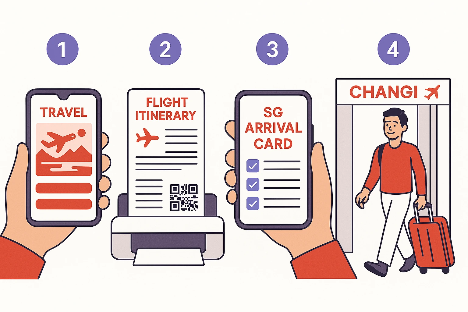4-step process to get a dummy ticket for Singapore: book online, receive itinerary, fill SGAC, board flight