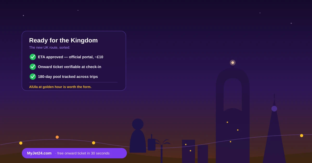 Ready for Saudi Arabia with the new UK ETA — authorization approved, onward ticket verifiable, 180 days per year across multiple entries