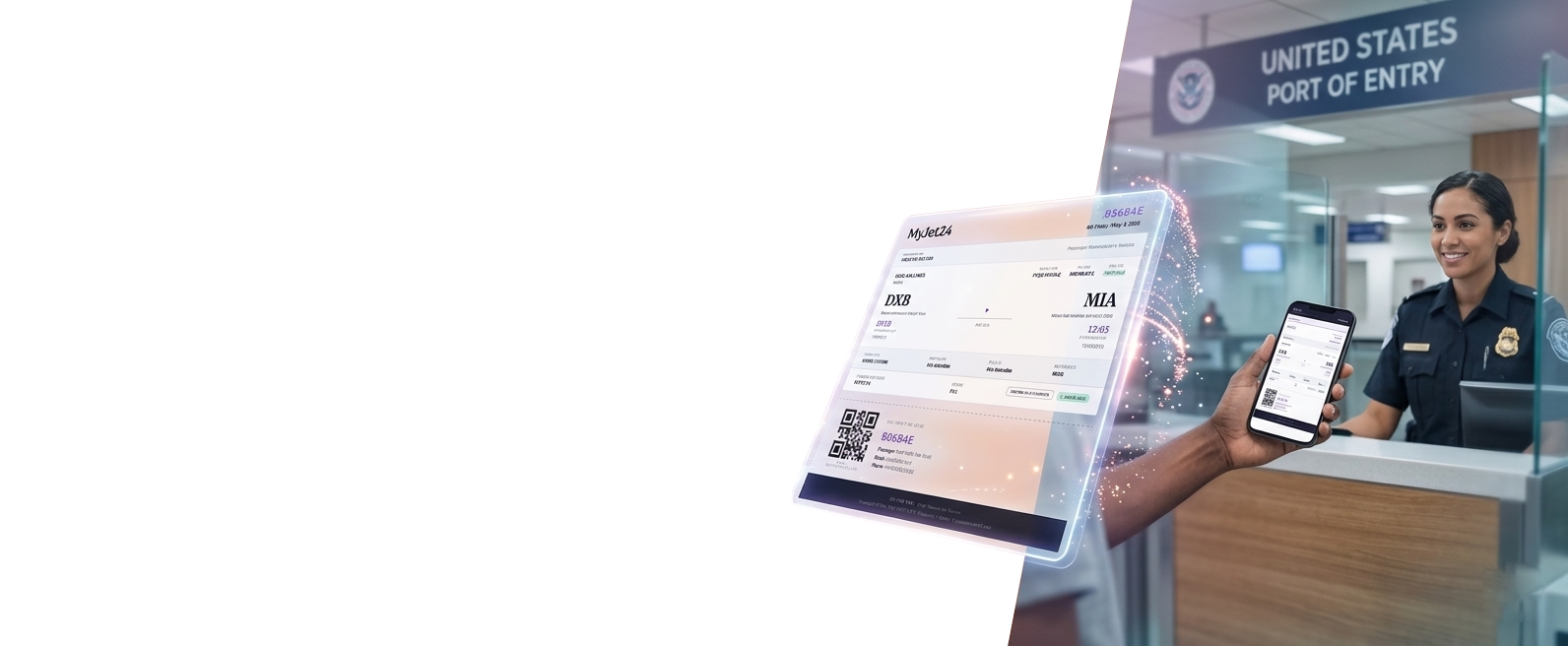 Dummy ticket flight reservation shown at a अमेरिका port of entry for visa and immigration