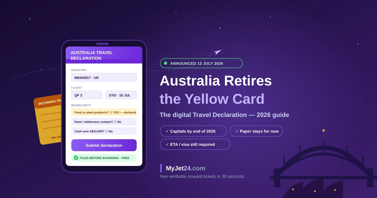 Australia Travel Declaration 2026 — the digital arrival card replacing the yellow Incoming Passenger Card, announced 13 July 2026 with capital-city airports live by end of 2026