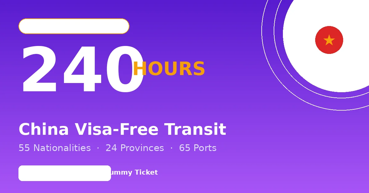 China 240-hour visa-free transit 2026 — 55 eligible nationalities, 24 provinces, 65 designated ports for 10-day stay without visa