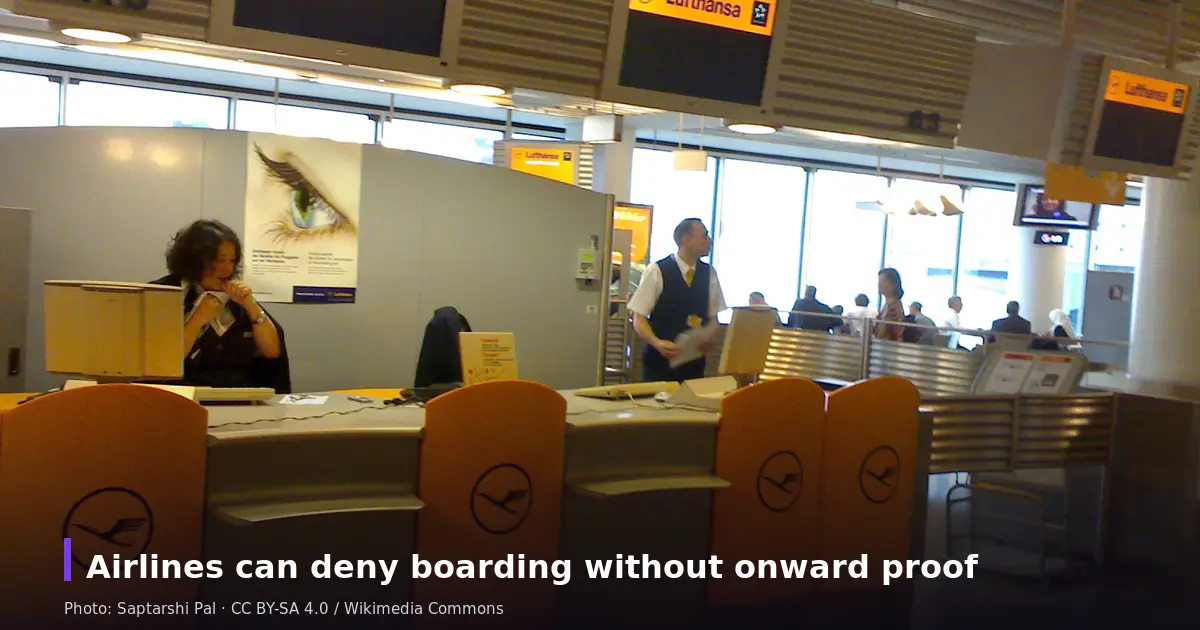Airline check-in counter — carriers can deny boarding to Mexico without proof of onward travel