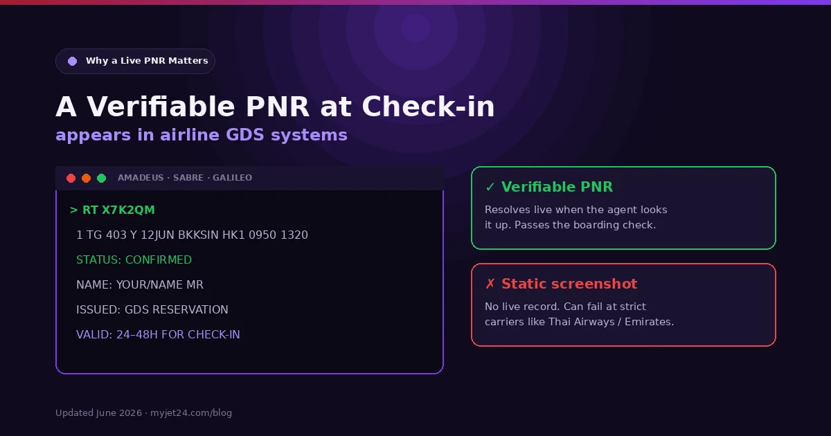 A verifiable PNR shows in airline GDS systems at check-in for Thailand-bound flights