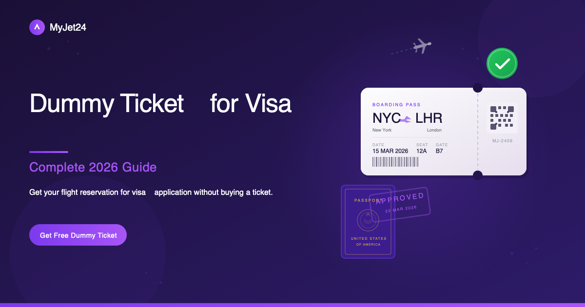 Dummy ticket for visa application guide showing a flight reservation document with passport and visa approval stamp