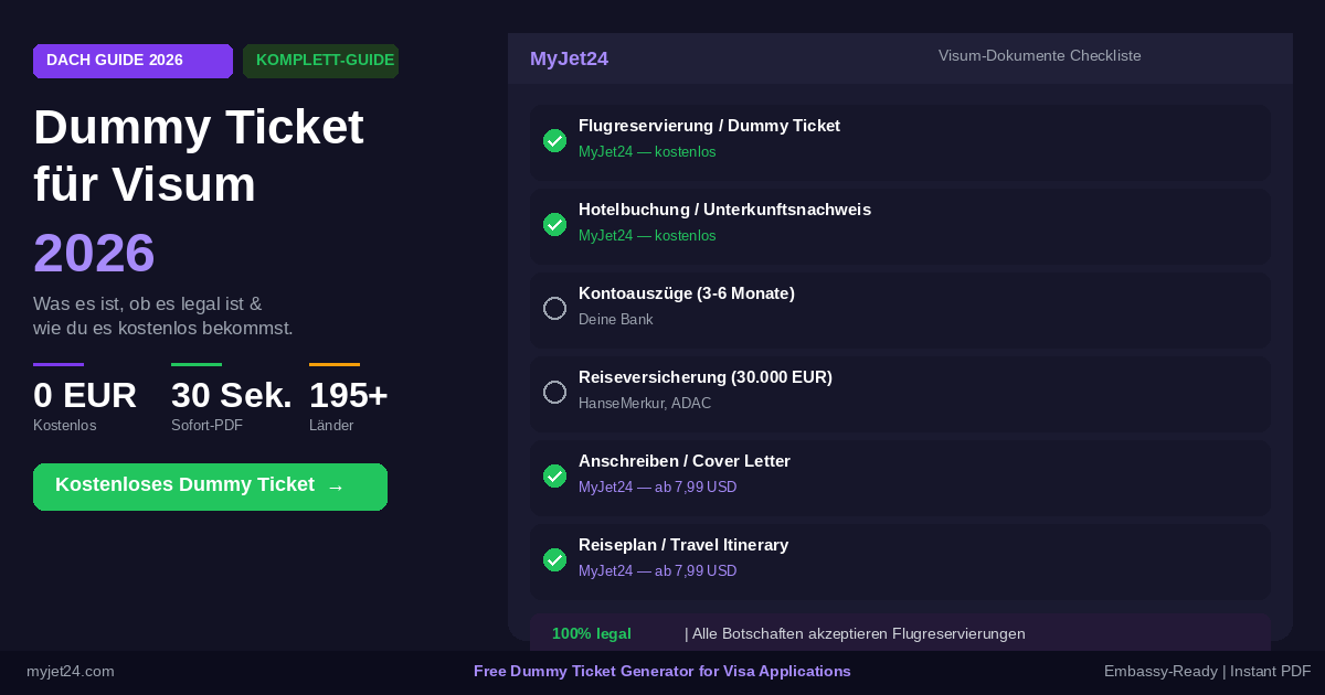 Dummy Ticket für Visum - Kostenlose Flugbuchung für Visumanträge und Weiterflugnachweis 2026