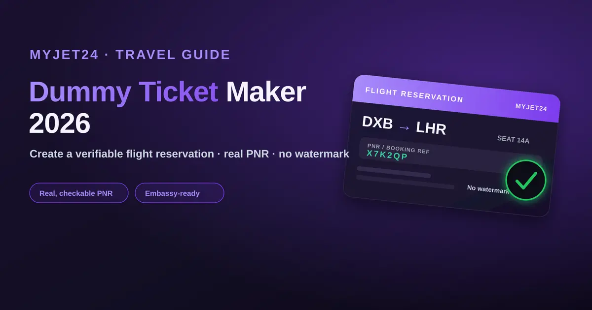 Dummy ticket maker 2026 — a clean flight reservation card with a verifiable PNR and a green verified check; create a real, no-watermark reservation