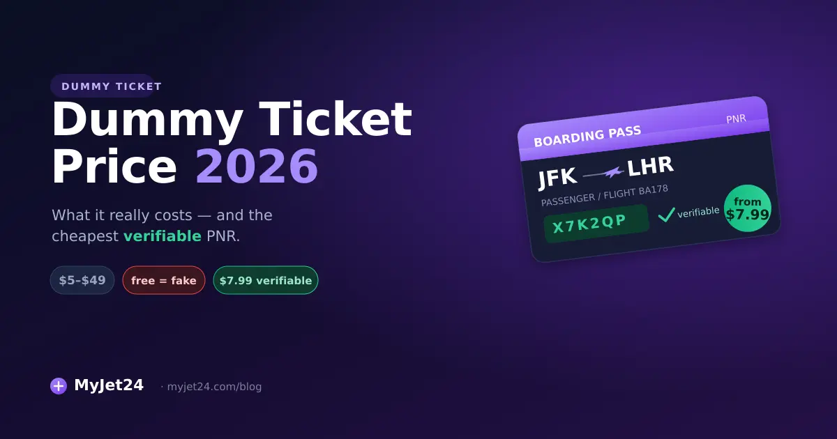 Dummy ticket price 2026 — boarding pass with a verifiable PNR and a $7.99 price tag, the cheapest verifiable option