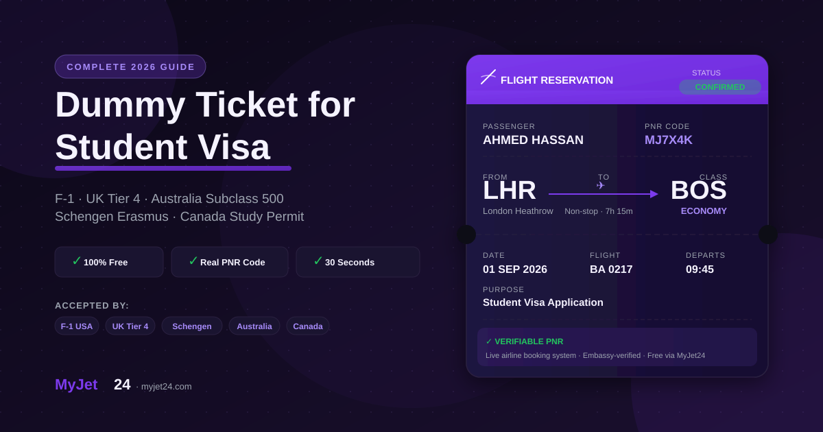 Dummy ticket for student visa — F-1, Tier 4, subclass 500 and Schengen guide 2026