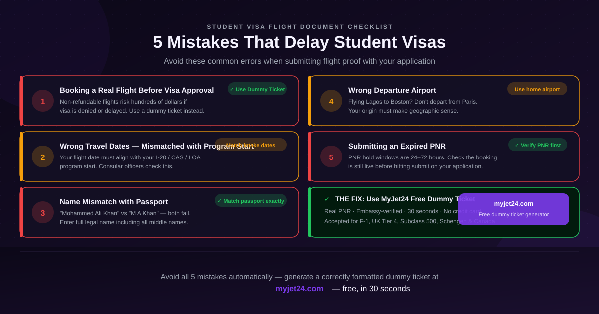 Common student visa dummy ticket mistakes to avoid — name mismatch, wrong dates, expired PNR
