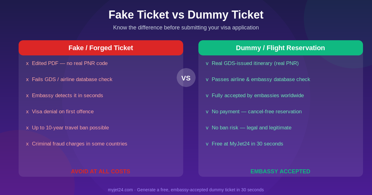 Fake flight ticket vs dummy ticket comparison — what embassies accept