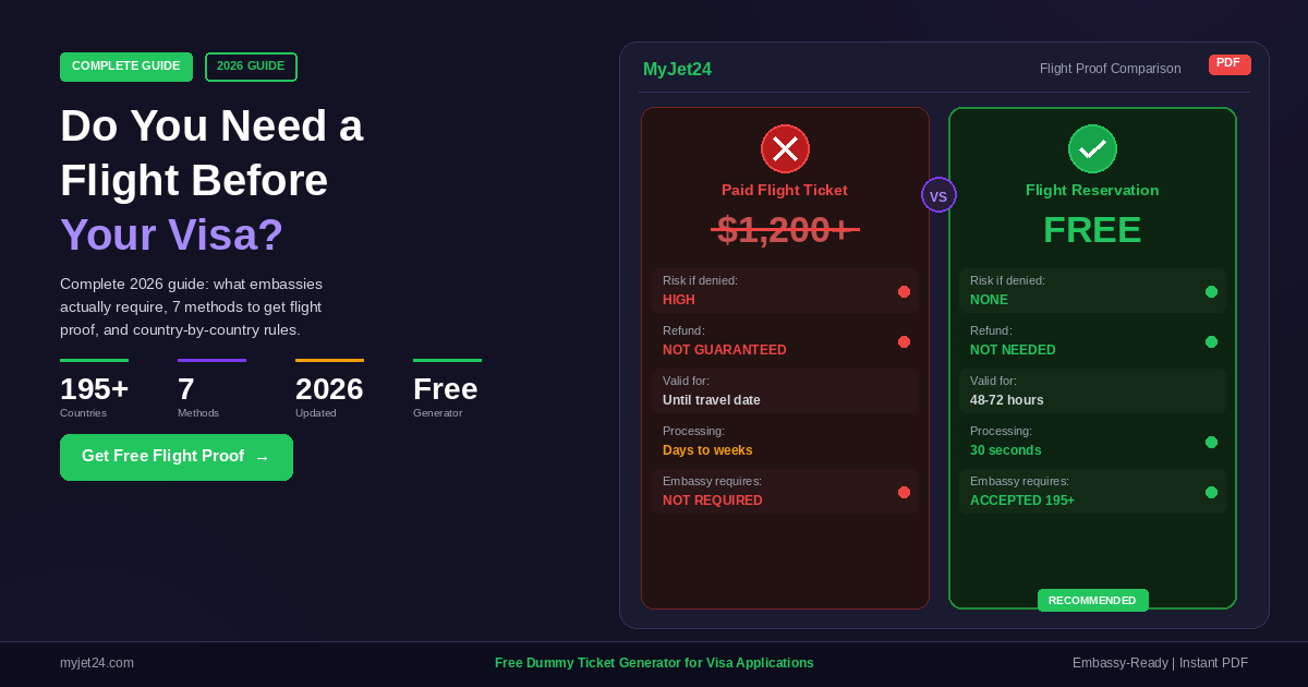 Do you need a flight ticket before applying for a visa - comparison showing paid flight ticket vs free flight reservation for visa applications 2026