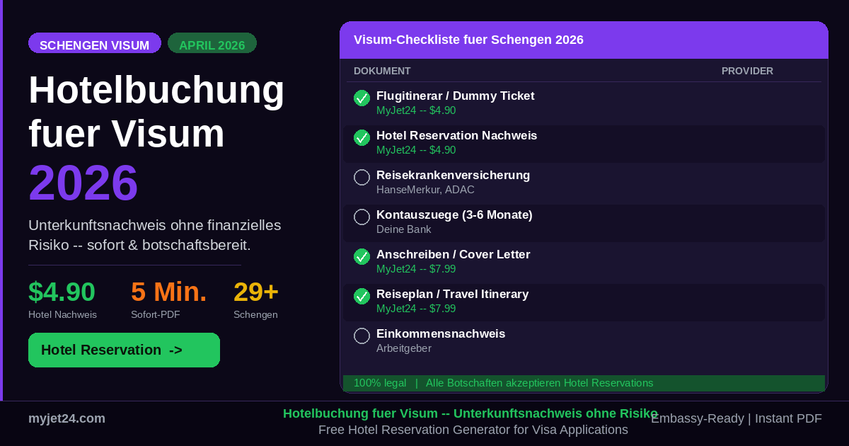 Hotelbuchung für Visum 2026 – Hotel Reservation und Dummy Ticket von MyJet24 für Schengen-Visumantrag