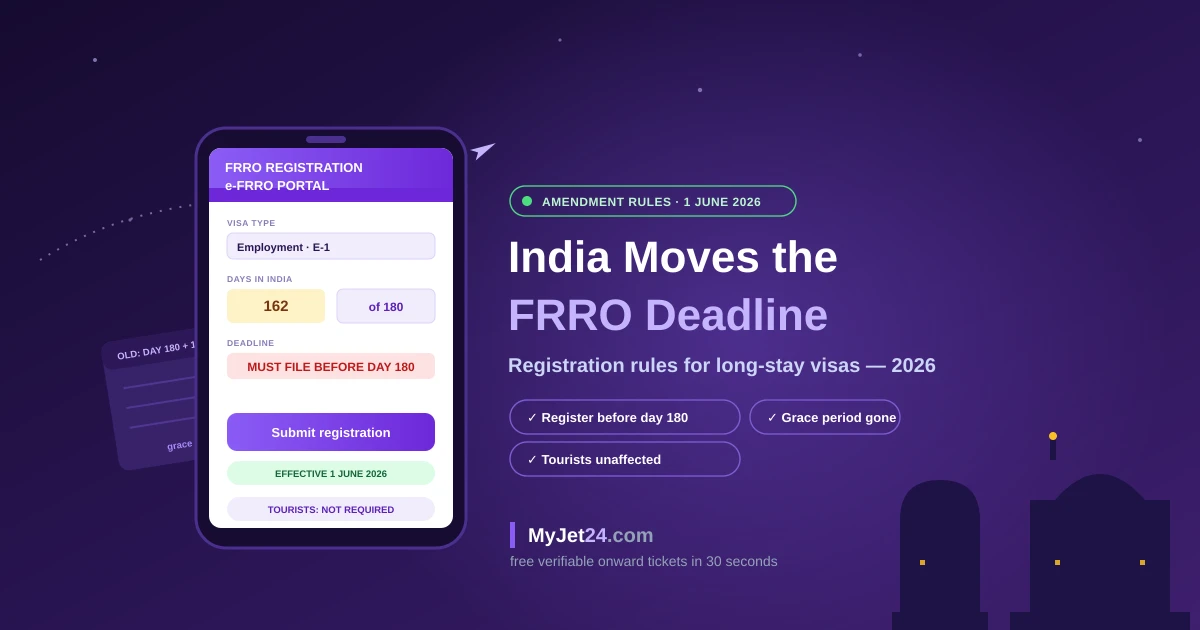 India FRRO registration rules 2026 — the amended 180-day deadline for foreign nationals on student, employment and business visas, under the new Immigration and Foreigners Act