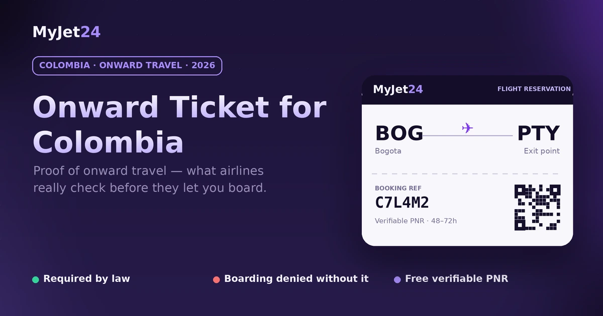 Onward ticket for Colombia 2026 — verifiable flight reservation shown at airline check-in for proof of onward travel