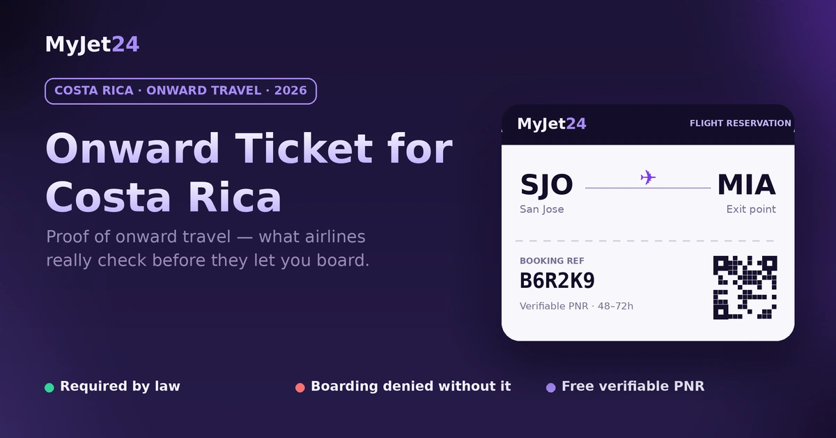 Onward ticket for Costa Rica 2026 — verifiable flight reservation shown at airline check-in for proof of onward travel