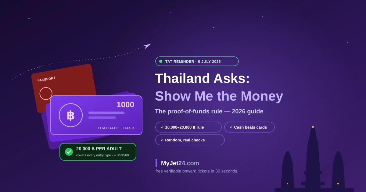 Thailand proof of funds 2026 — the 20,000 baht rule Thai immigration can enforce at entry, back in the spotlight after the Tourism Authority of Thailand's July reminder