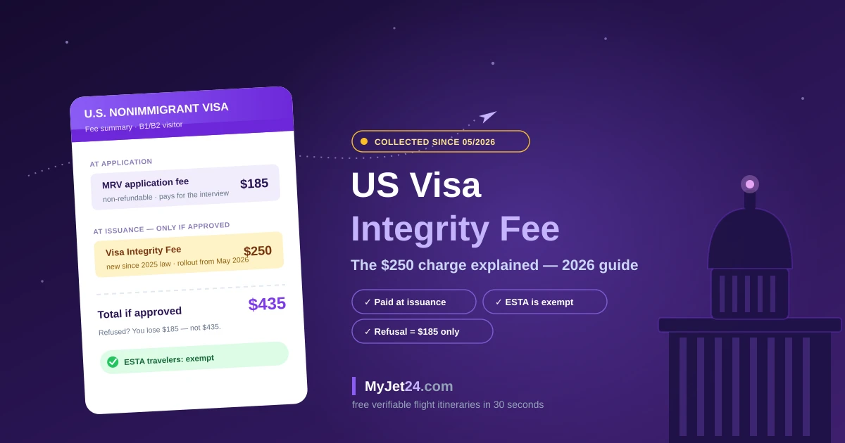 US Visa Integrity Fee 2026 — the $250 charge added to most nonimmigrant visas, collected at issuance at US embassies and consulates