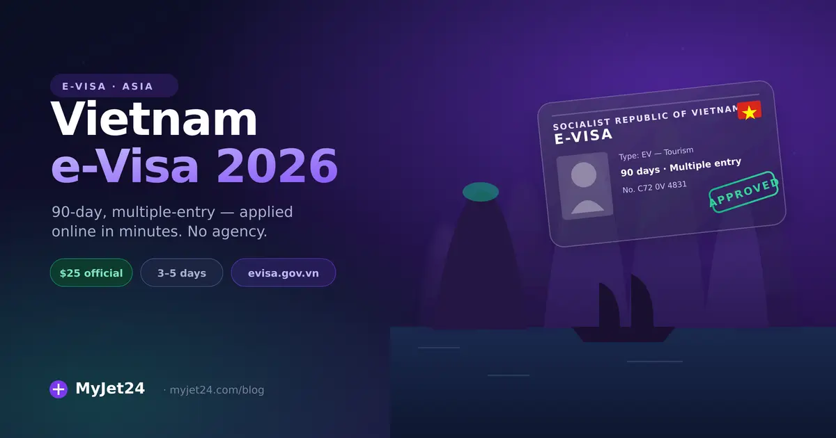 Vietnam e-Visa 2026 guide — Ha Long Bay with a 90-day multiple-entry e-Visa card, official $25 fee